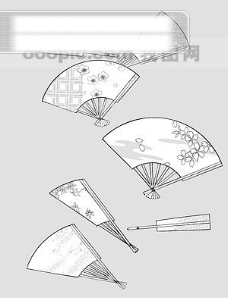 线描植物花卉矢量素材-42(日本扇子,樱花,梅花,古典背景图案).