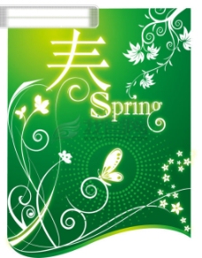 springAI矢量图四季春天SPRING发光蝴蝶圆花纹花朵