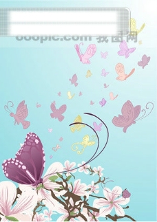 紫色蝴蝶与花朵矢量素材