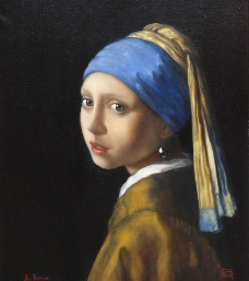 蓝头巾的女人油画图片
