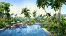 泳池设计设计游泳池景观绿化PSD图片