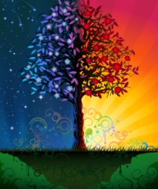 大自然五彩缤纷的树木矢量素材图片