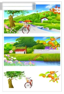 3款韩国春天风景矢量素材自行车春天花草树木图片素材春天矢量素材春天素材春天风景AI