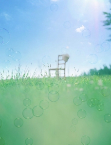 草地 椅子 天空 阳光 水泡 草帽图片